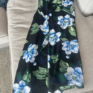 Banana Republic Black Dress with Blue and Green Floral Design size 0